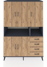 Resim Kronos Dolap 7 Raflı 4 Çekmeceli 5 Kapaklı 132x59x195 Antrasit-çam/çam Atlas Çam/atlas Çam 