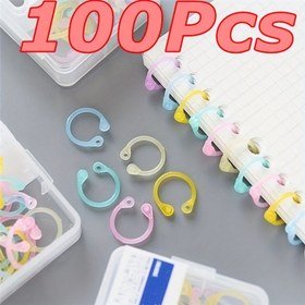 Resim Not defterleri, takvimler, anahtarlıklar için 100 adet çok fonksiyonlu renkli plastik kolay halka ciltli teli ve omurgalar - Yaratıcı gevşek yapraklı daire halka kırtasiye seti 