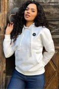 Resim Crystal Taşlı Içi Polarlı Cepli Kapüşonlu Üç Iplik Şardonlu Pamuk Kadın Tasarım Siyah Sweatshirt 