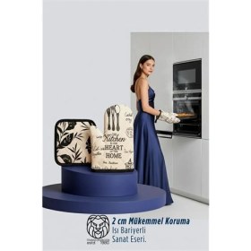 Resim MiraLive Delfin Katsaros Serisi Lüks Isı Korumalı Fırın Eldiveni ve Mutfak Tutma Bezi Seti 