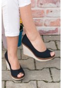 Resim Fox Shoes Siyah Kadın Dolgu Topuklu Ayakkabı 9674040305 