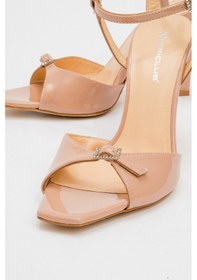 Resim Dericlub Kadın Stiletto Tokalı Bilek Bağlamalı Rugan Topuklu Ayakkabı Gerçek Deri Sy 27300 Pudra Pudra 