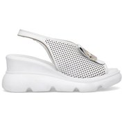 Resim Elit Zeyn 8067 Kadın Hakiki Deri Dolgu Topuk Sandalet Beyaz Beyaz 