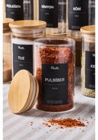 Resim Eraldo 12'li Bambu Kapak Borosilikat Cam Baharatlık 250ml 10x6cm+30etiket 16527 Şeffaf 