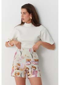Resim Cepli Desenli Şort Bej Bej 
