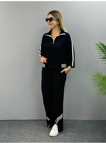 Resim Defymoda Kadın Polo Yaka Paça Yırtmaçlı Ribanalı İkili Takım Siyah 