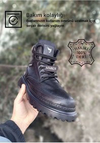 Resim Hakiki Deri Garantili Soğuk Geçirmez Kaymaz Eva alt ve Rahat İç Taban Kışlık Erkek Bot 