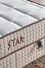 Resim Niron Yatak Star Seti 100x200 cm Tek Kişilik Yaylı Sert Ortopedik Krem Keten Lüks Baza Başlık Takımı 