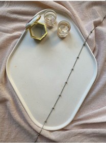 Resim Taş Tozu El Yapımı Nişanlık Sunumluk Ve Mumluk Tepsi Şık Ve Dekoratif Tasarım 30x23 Cm Renkli 