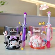 Resim 2'li Sanrio Sevimli Karikatür Kuromi, Melody Diş Fırçası Tutucu Kombinasyon Seti - Dayanıklı PP Malzeme, Erkekler ve Kadınlar için Diş Fırçalama ve Ağız Gargarası Bardağı, Diş Fırçası Dahil 
