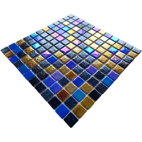 Resim MozaiKristaL Yaşam alanlarının tüm yüzeyleri için 25x25mm Blue Lüster Gold Cam Mozaik. (1 Koli = 1 m2 Fiyatıdır) 
