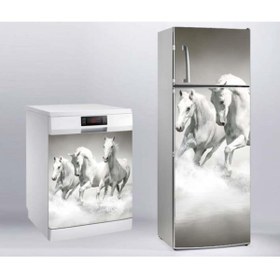 Resim Jasmin2020 Beyaz Atlar Buzdolabı Ve Bulaşık Makinası Sticker Kaplama Etiketi 