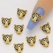 Resim 10 adet Altın Metal Leopar Başlıklı Tırnak Sanatı Şansları, 3D Moda Çiçek Desenli Tırnak Takıları, Kadınlar ve Tırnak Sanatı Aksesuarları için Tırnak Sanatı Süsleri 