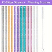 Resim 12 adet/set 30oz 40oz Tumbler için 30.48 cm Yeniden Kullanılabilir Glitter Straws, Yedek Su Şişesi Straws, Temizlik Fırçası ile Uzun Straws 