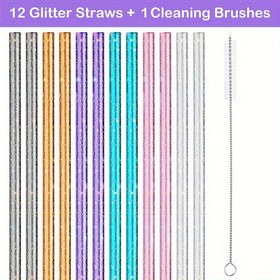 Resim 12 adet/set 30oz 40oz Tumbler için 30.48 cm Yeniden Kullanılabilir Glitter Straws, Yedek Su Şişesi Straws, Temizlik Fırçası ile Uzun Straws 