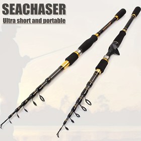 Resim 1.8m 2.1m 2.4m 2.7 Karbon M güç yem 7-28g Taşınabilir Teleskopik Balıkçılık Kamışı Spinning El Balıkçılık Malzemesi Deniz Kamışı tatlı ve tuzlu su balıkçılığı için 