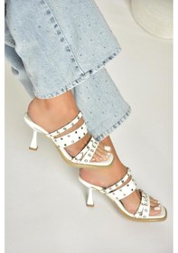 Resim Fox Shoes U518280408 Beyaz Rugan Kalın Topuklu Kadın Terlik Beyaz 