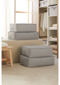 Resim Ocean Home Textile 4'lü Gri Balıksırtı Baza Altı Hurç Set 2 Adet 62 x 46 x 22 / 2 Adet 74 x 46 x 22 cm 