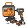 Resim Worx WX265 20Volt 2.0Ah Li-ion Çift Akülü 200Nm Kömürsüz Profesyonel Şarjlı Darbeli Tornavida 