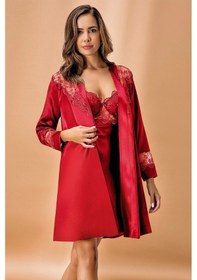 Resim Nurteks Kaplı Saten Bordo Kimono Takım 5384 Bordo 