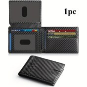 Resim Erkekler için Ultra-İnce RFID Engelleme Cüzdanı - Şık Karbon Fiber Tasarım, Çoklu Kart Yuvaları, Günlük Kullanım İçin Bifold Deri Tasarım 
