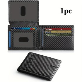 Resim Erkekler için Ultra-İnce RFID Engelleme Cüzdanı - Şık Karbon Fiber Tasarım, Çoklu Kart Yuvaları, Günlük Kullanım İçin Bifold Deri Tasarım 