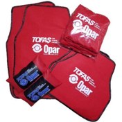 Resim Opar kırmızı kılıf, deri yastık ve halı paspas set 