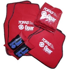 Resim Opar kırmızı kılıf, deri yastık ve halı paspas set 