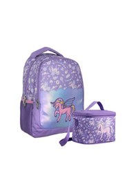 Resim Cennec Nakışlı Unicorn Pegasus Desenli Kız Çocuk Lila İkili Çanta Ve Beslenme Seti - Setumt5027b Lila 