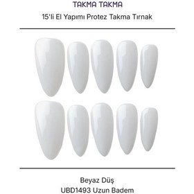 Resim 15'li Beyaz Uzun Badem Ubd1493 Tekrar Kullanılabilir El Yapımı Protez Takma Tırnak L 