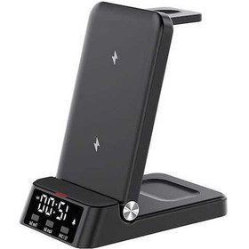 Resim Pazly 15w 4-in-1 Manyetik Kablosuz Şarj İstasyonu, Saatli, Hızlı Şarj, Kullanışlı Tasarım 