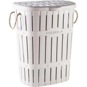 Resim Metra Shop Plastik Bambu Halatlı Kirli Çamaşır Sepeti Beyaz 