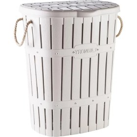 Resim Metra Shop Plastik Bambu Halatlı Kirli Çamaşır Sepeti Beyaz 