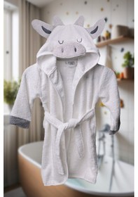 Resim Yenidoğan/bebek Bornoz Seti 4 Parça / İnek 