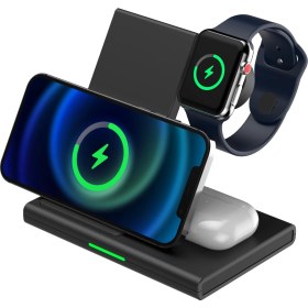 Resim Hzl 3-1 Arada 20W Hızlı Şarj Destekli Kablosuz Wireless Şarj Stand LED Işıklı Iphone, Apple Watch, Airpods Destekli 