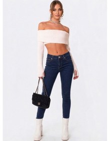 Resim Bluew White Kadın Lacivert Skinny Fit Dar Paça Likralı Jean Pantolon 