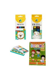 Resim Pastel Boya + Uzun Kuru Boya + Sulu Boya + Harfler Boyama Kitabı Boyama Seti 
