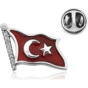 Resim Gumush Gümüş Türk Bayrağı Rozet 