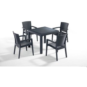 Resim 4 Kişilik Antrasit Rattan Bahçe Masa Sandalye Takımı - 90x90 Cm Ş Antrasit 
