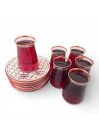 Resim Sudedi Home Osmanlı Desenli Bakır Yaldızlı Bordo Cam Bardaklı Porselen Tabaklı 6 Lı Çay Bardağı Seti Çok Renkli 