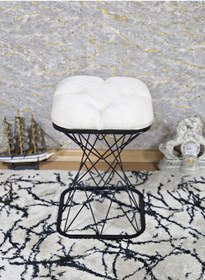 Resim Zafir Kare Siyah Boyalı Krem Puf & Bench Puf Oturak - Bench - Ayak Ucu Oturak - Tabure - Makyaj Oturak Krem 