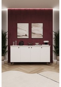 Resim Asra Trend 4 Kapaklı Konsol KNSL01 %100 MDF Metal Ayaklı Çok Amaçlı Dolap Beyaz 
