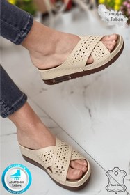 Resim neon shoes Erika Kadın Günlük Hasır Desenli Terletmeyen Anatomik Ortopedik Taban Anne Dışarı Ev Terliği 
