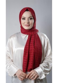 Resim Hürrem Bone Kırmızı Desenli Şal Şifon Kumaş Kareli Çizgili 202107 31 Kırmızı 