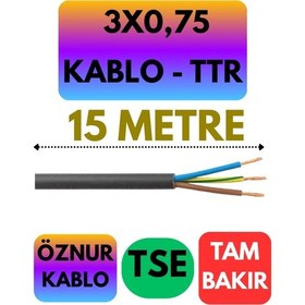 Resim Öznur 3x0,75 Ttr Kablo Siyah Metre Seçenekli - 15 Metre 