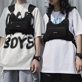 Resim 1 adet Unisex Sokak Stili Naylon Göğüs Çantası Bel Çantası, Koşu ve Açık Hava Aktiviteleri için Şık Kullanışlı Yelek, Fermuarlı Kapatma, Elde Yıkanabilir - Rastgele Baskı Tasarımı 