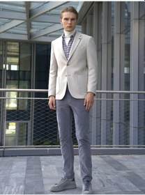 Resim Erkek Yün Ceket Kırçıllı Mono Yaka Torba Cepli Çift Yırtmaç Slim Fit Ceket Ncs Jeans 4005-Taş 