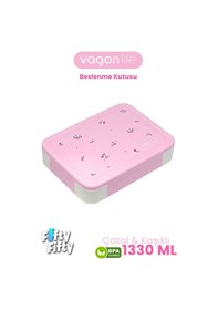 Resim 1330 Ml Tek Kat 6 Bölme Çocuk Beslenme Kutusu Çatal / Kaşık / Sos Kaseli -ffb1265 Pembe 