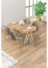 Resim Canisa Zae Serisi 90x168 Lak Panel Hazar Gold Ayak Masa Takımı 4 Cappucino Sandalye Hazar Masa Cappucino Sandalye Ayaklar Gold 
