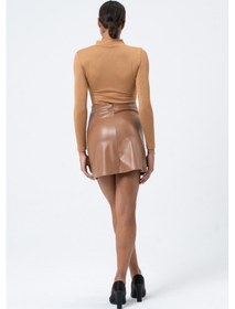 Resim Kahverengi Süet Detaylı Kadın Mini Deri EtekTasarım,Hediye,Büyük Beden Kahverengi 